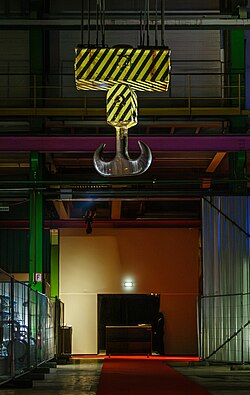 Trolley of an overhead crane in the former BBC factory "Trafowerk" in Mannheim-Käfertal