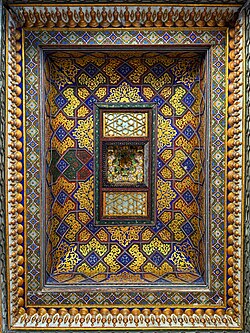 Painted ceiling of the guest pavilion's iwan