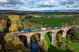 DRS 68 007 and 005 with nuclear flask on Hughs Crag Viaduct