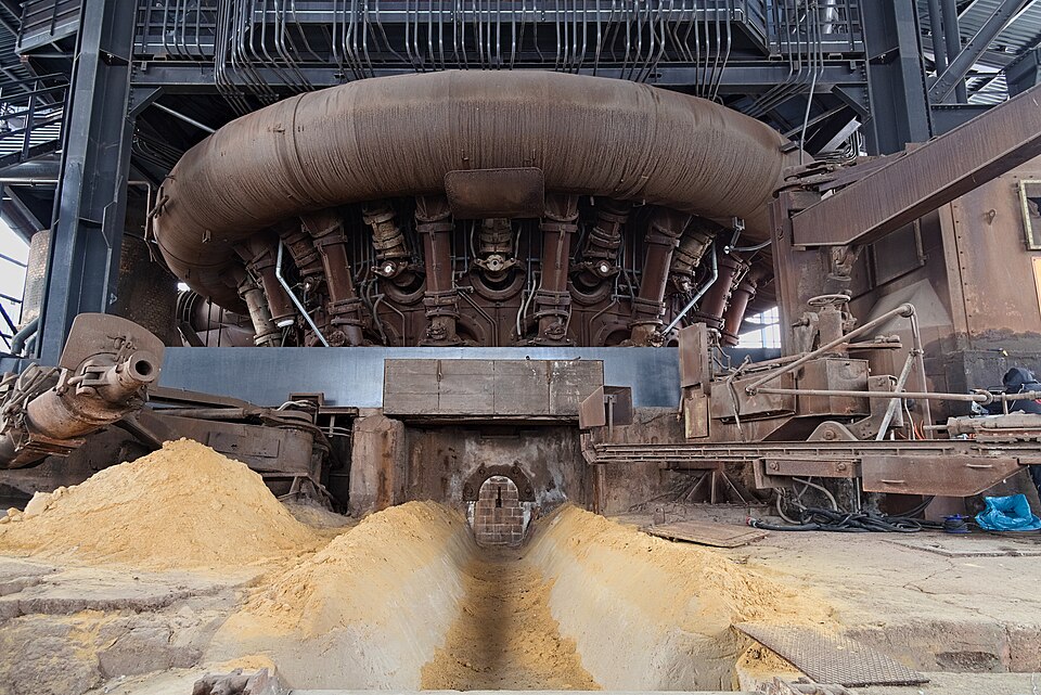 Blast furnace with tapping channel and hot air ring pipe, Belval, Esch sur Alzette, Luxembourg