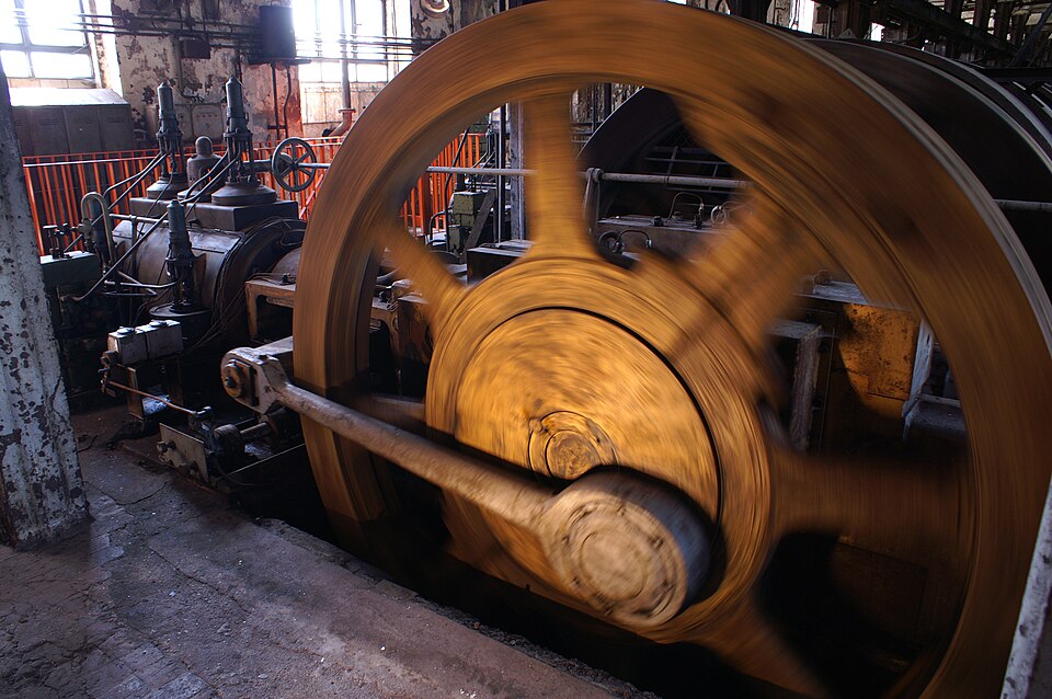 Flywheel of a briquette press, Energiefabrik Knappenrode, Knappenrode, Germany