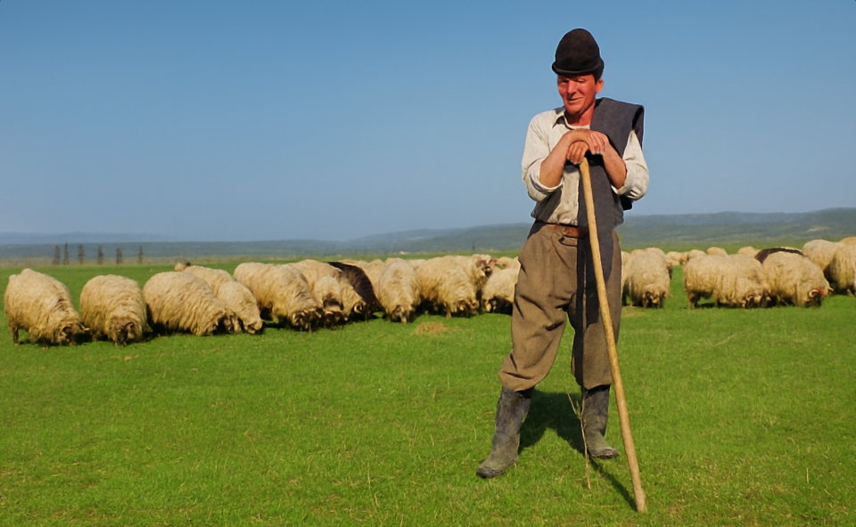 Shepherd in the pastures of Văcarea (Romania)